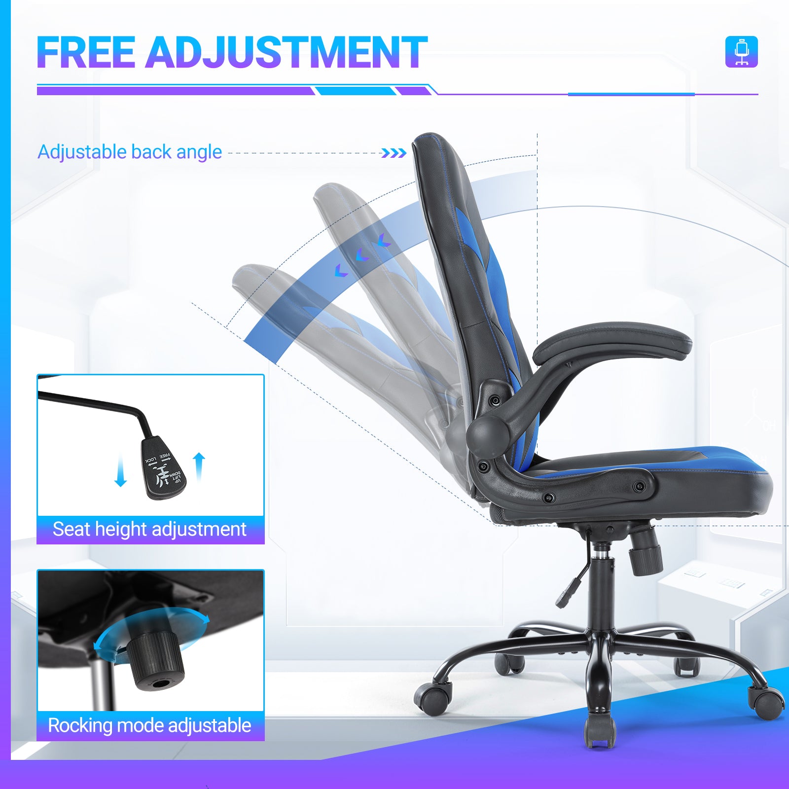 Leather Ergonomic Office Chair Swivel Computer Gaming Chair With Lumbar Support