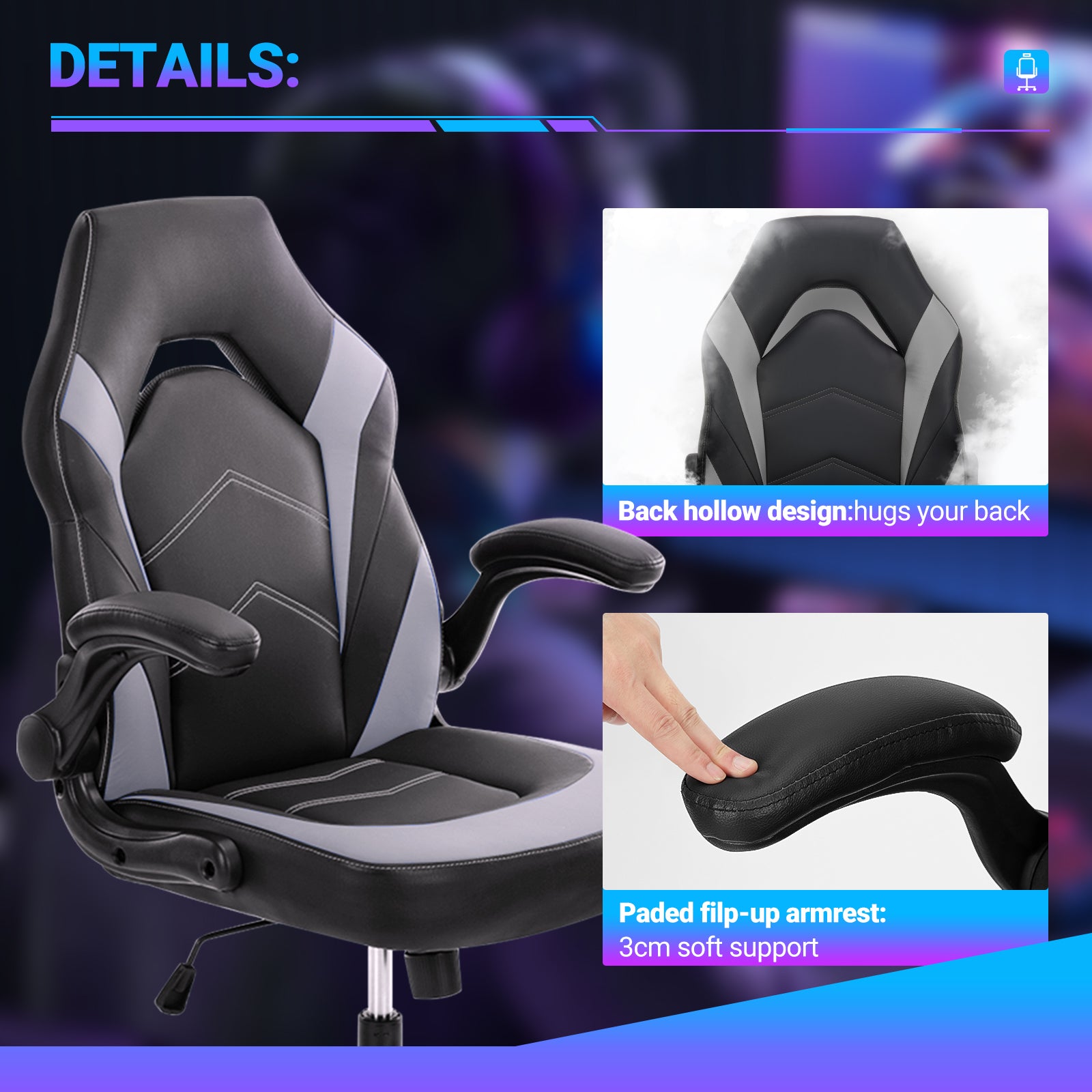 Leather Ergonomic Office Chair Swivel Computer Gaming Chair With Lumbar Support
